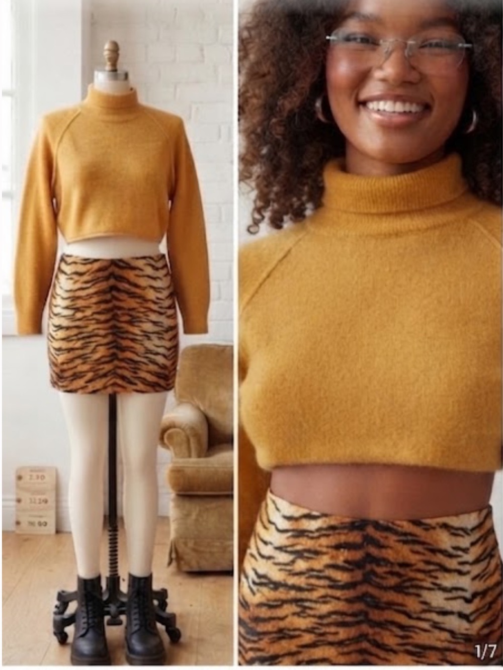 Urban Outfitters sz XS Kyla Cropped Turtleneck Sweater Y2k 90s Raglan Sleeve
